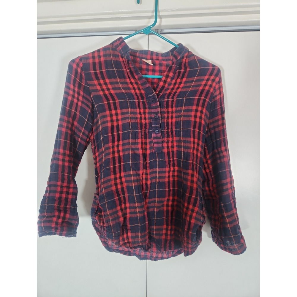 Rue 21 Top Womens Small PLAID FLANNEL Y2K Henley Long Sleeve
